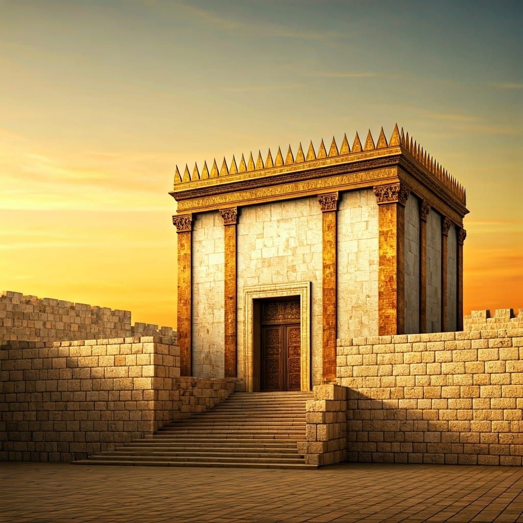 Ancient Jewish Temple at Sunset in Traditional Style