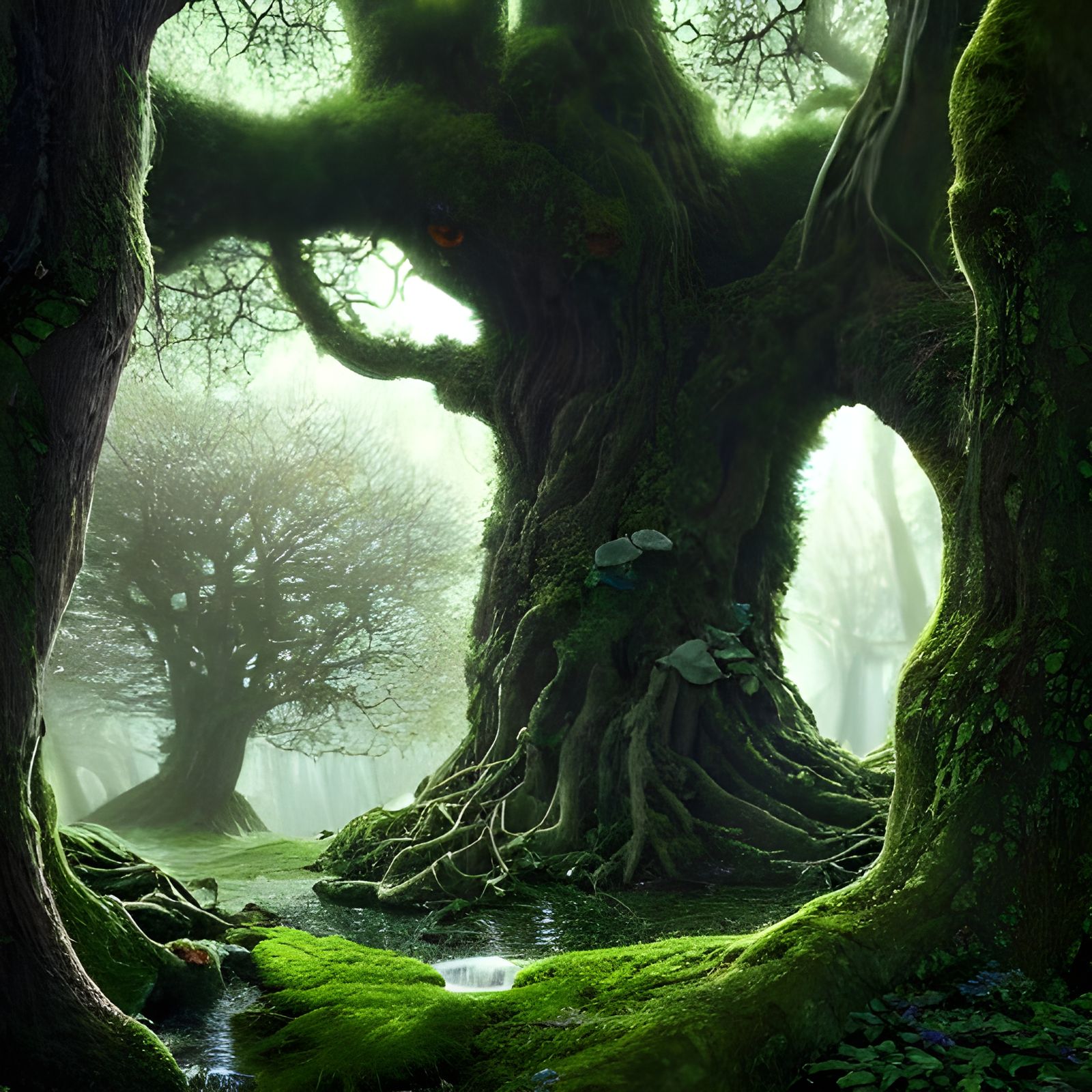 Magical Oak Tree Hollow: Digital Painting