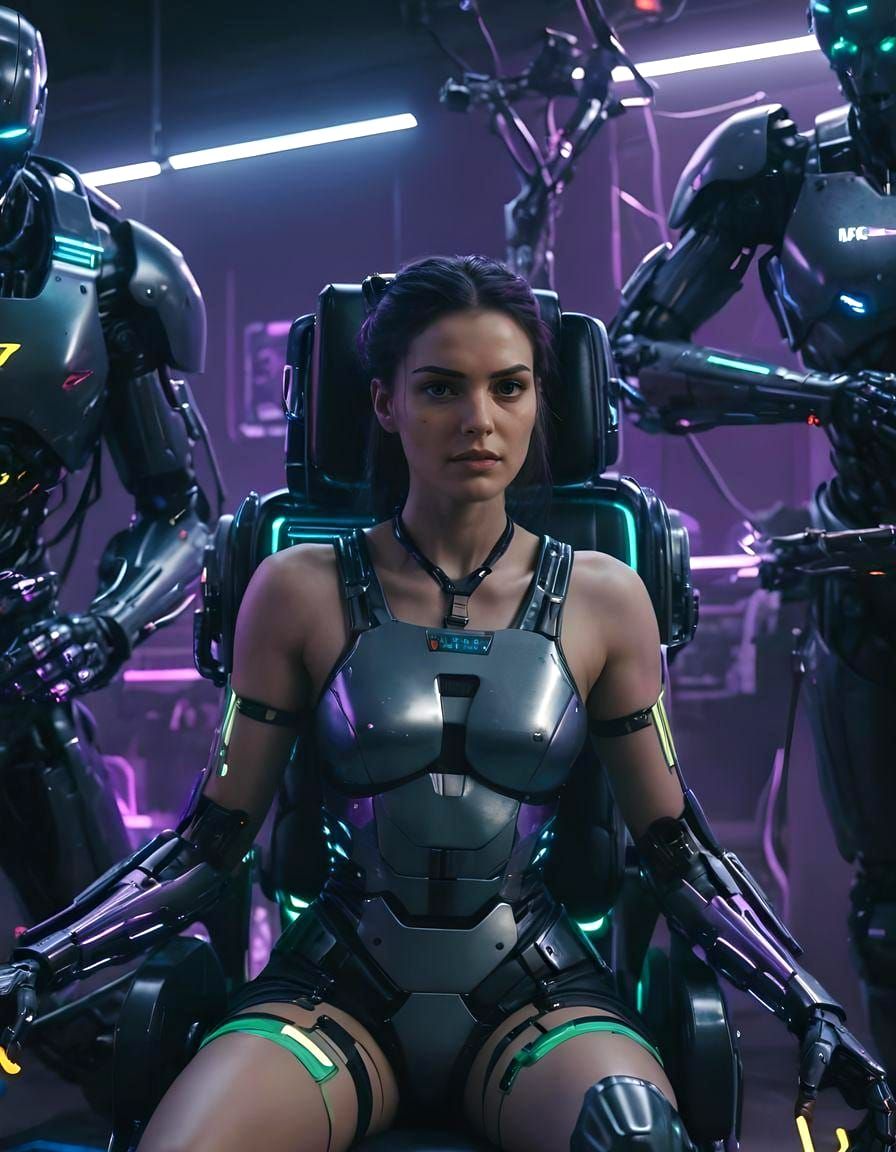 Cyberpunk Woman Undergoing Military Modification