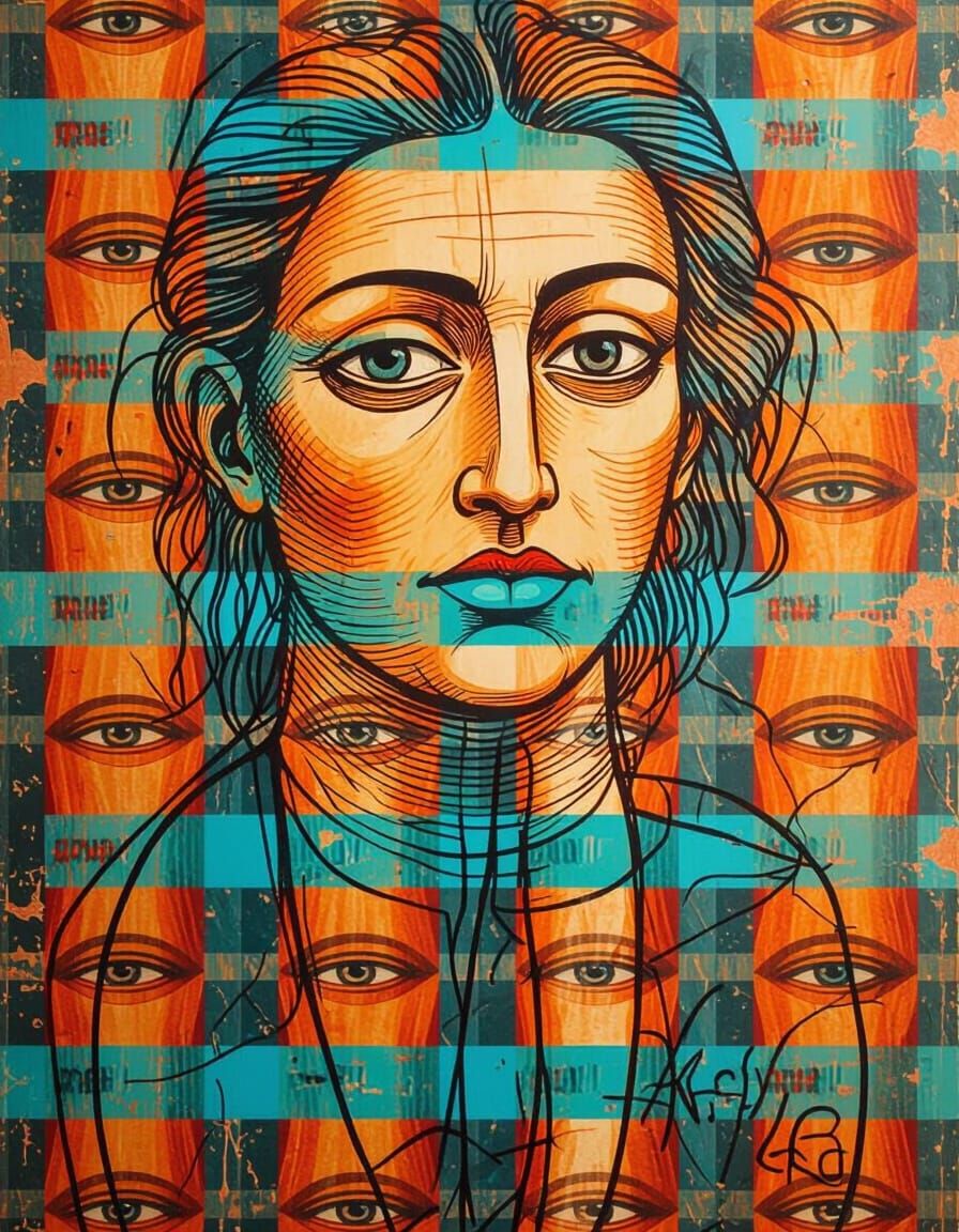 Distorted Woman in Modern Architecture, Grainy and Scratched