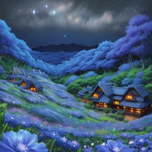 Gandalf, Totoro, and Blue Flowers: Manga Illustration