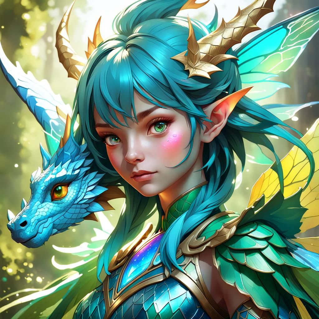 Fairy Dragon Portrait in Hyperdetailed Concept Art