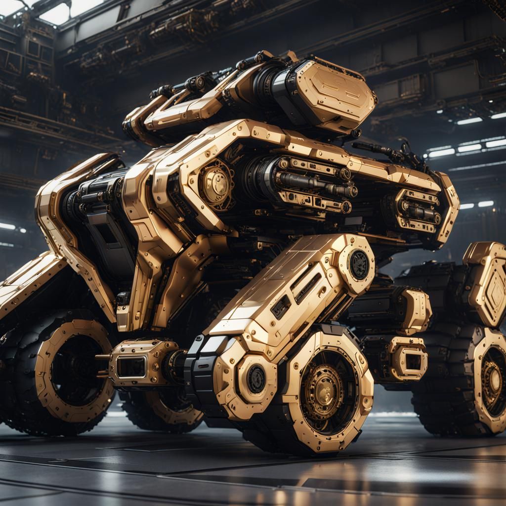 Futuristic Military Vehicle in Gold and Black