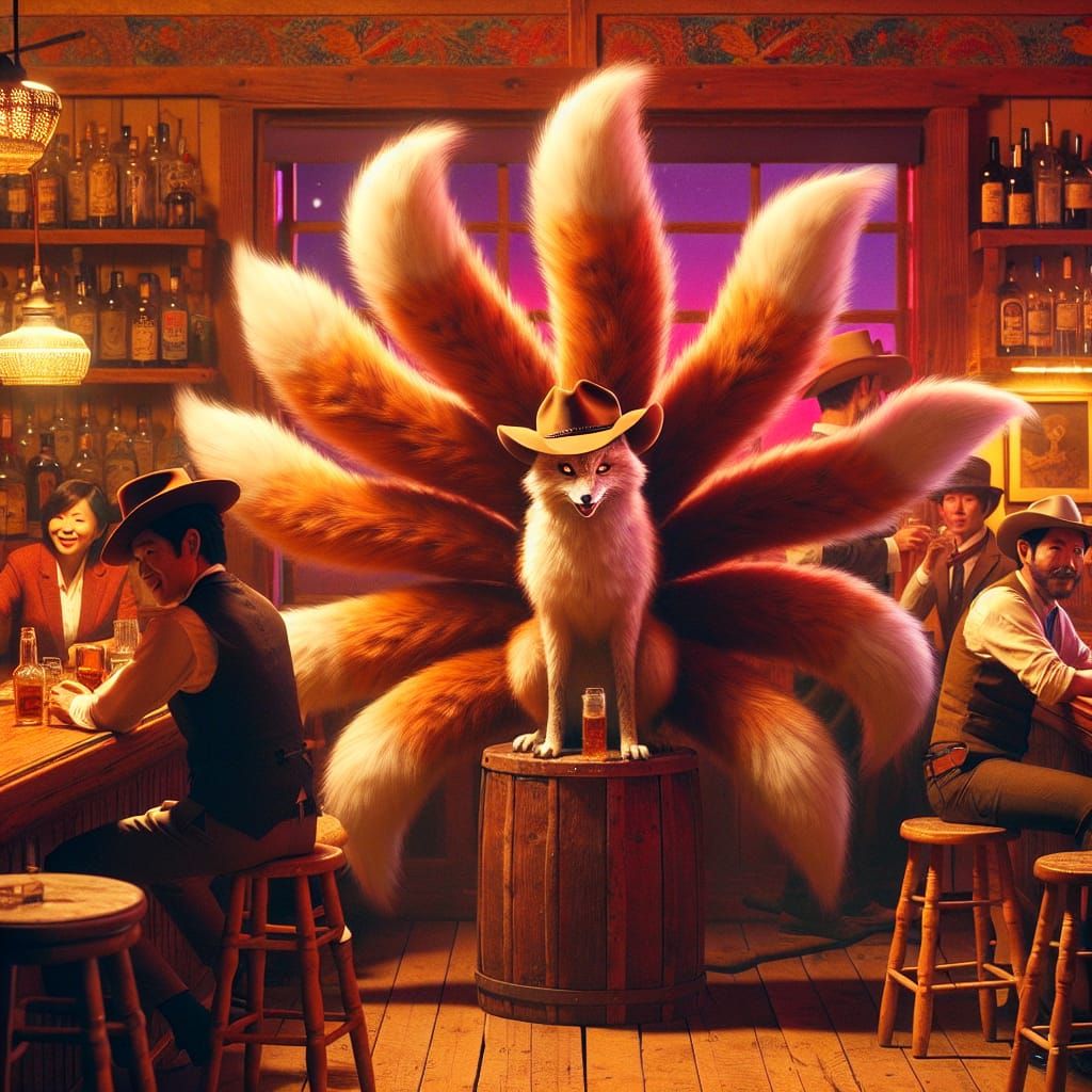 Kitsune's Cowboy Chaos: A Whimsical Saloon Scene
