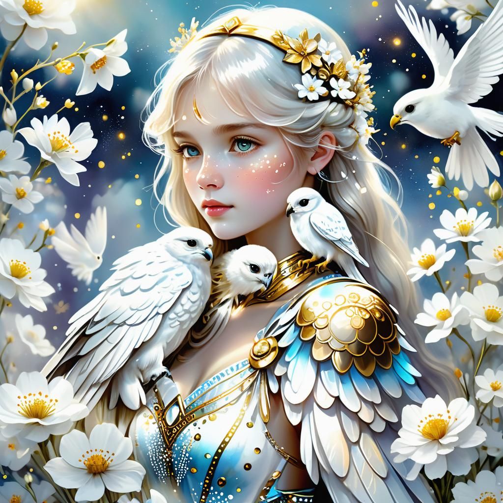 Bioluminescent Falcon with Fairy in Watercolor Pastel