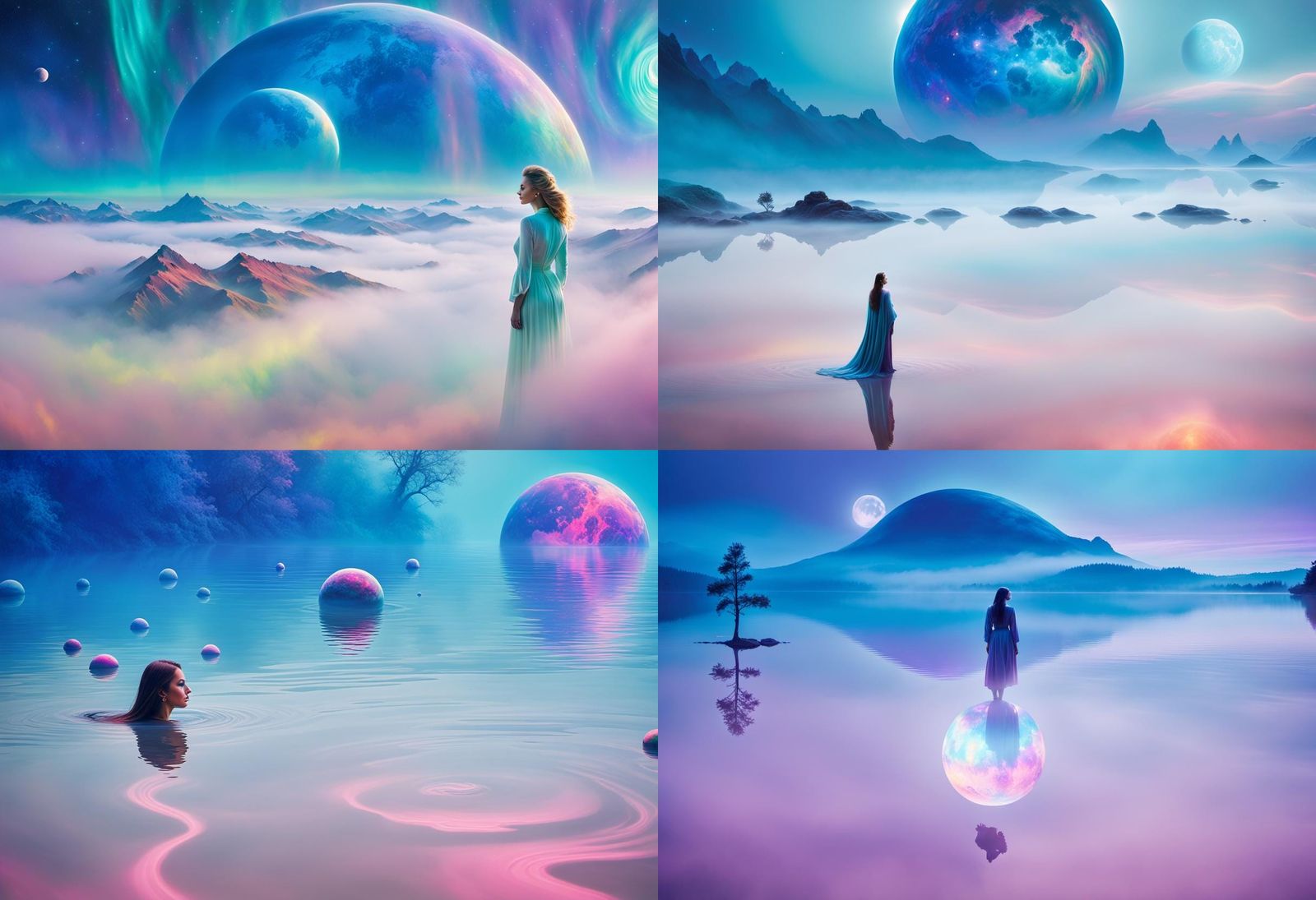 Surreal Double Exposure: Woman and Psychedelic Alien Planet
