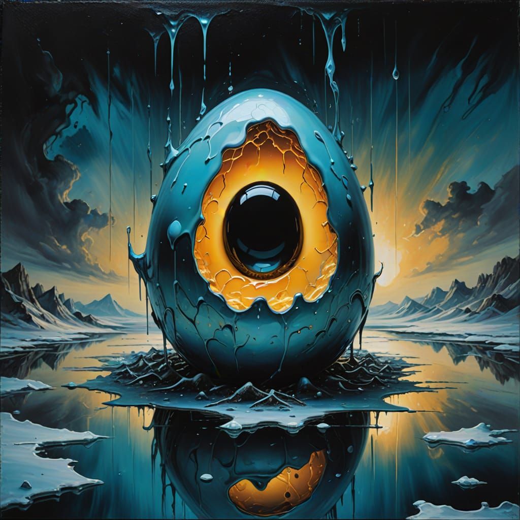 Surreal Egg Captive in Icy Blues and Greys