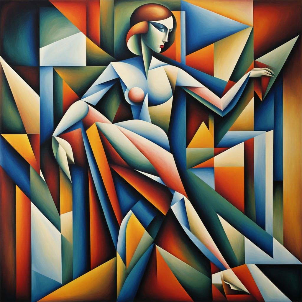 Abstract Figure in Muted Earthy Cubist Style with Deep Shadi...