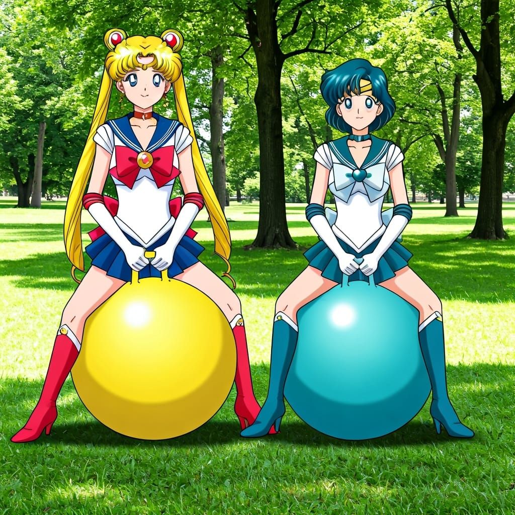 Sailor Moon and Mercury on Hopper Balls