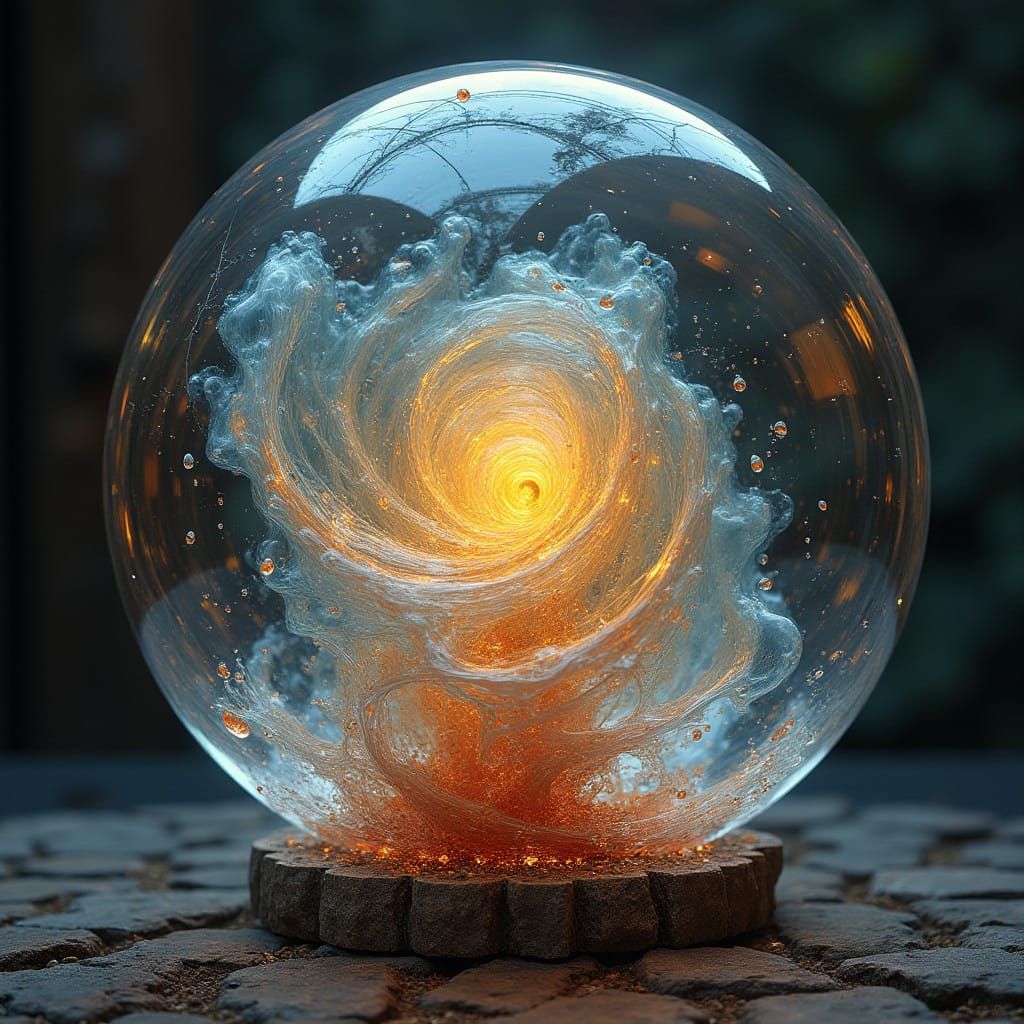 Majestic Crystal Sphere with Swirling Air Vortex