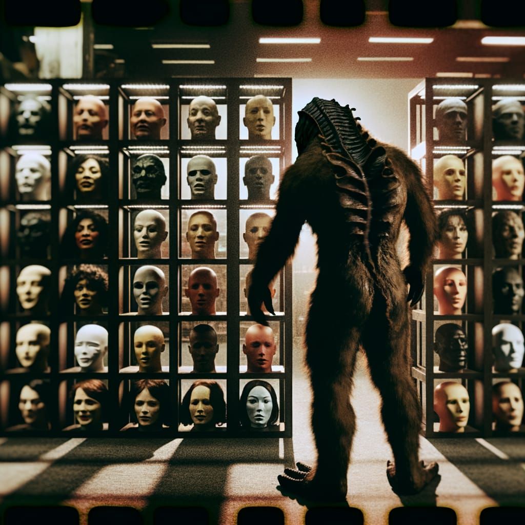 Vintage Monster Selects Human Disguise in Film-Grain Scene