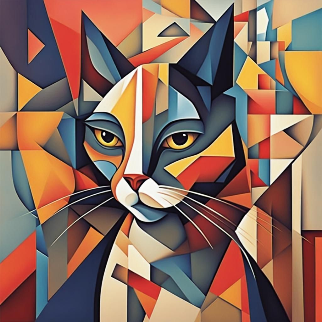 Geometric Feline: A Cubist Art Deco Fusion