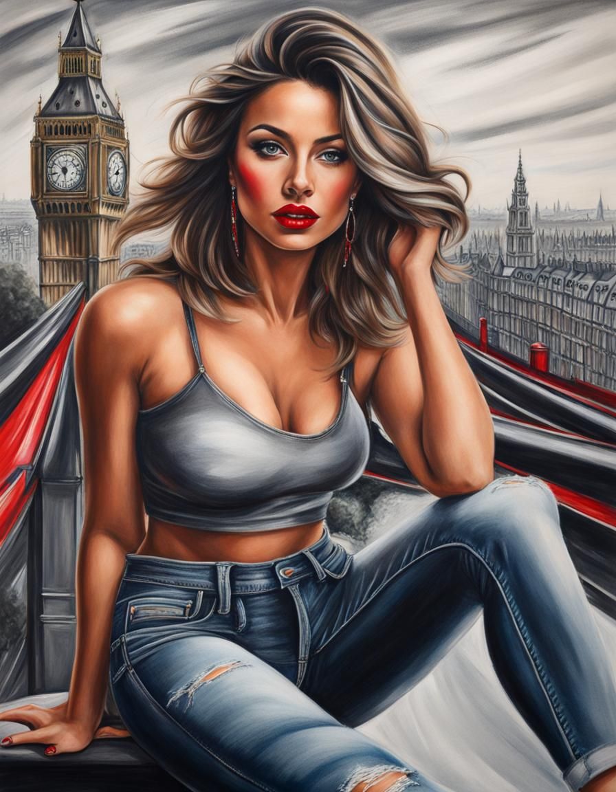 Hyperdetailed Charcoal Portrait of Woman in London