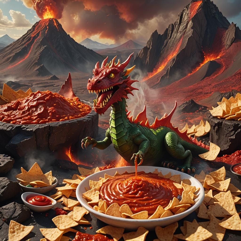 Volcano of Chips with Hot Sauce, Digital Art