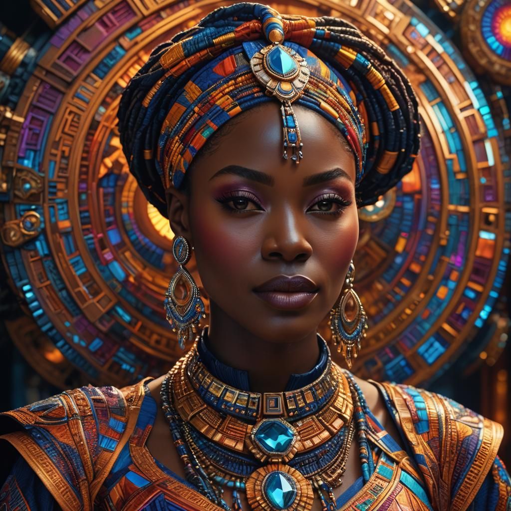 Nigerian Woman in Futuristic Jewelry: Digital Art