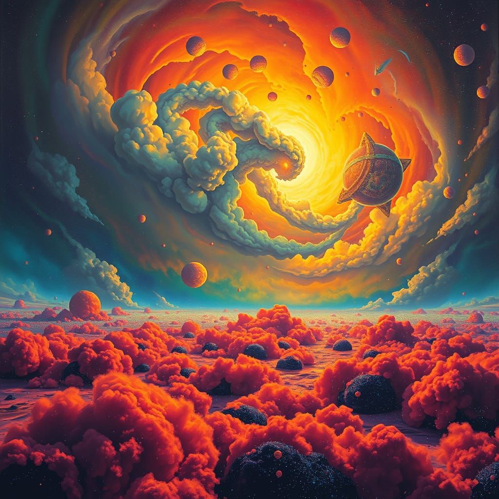 Vibrant Cosmic Dawn in Abstract Expressionist Style