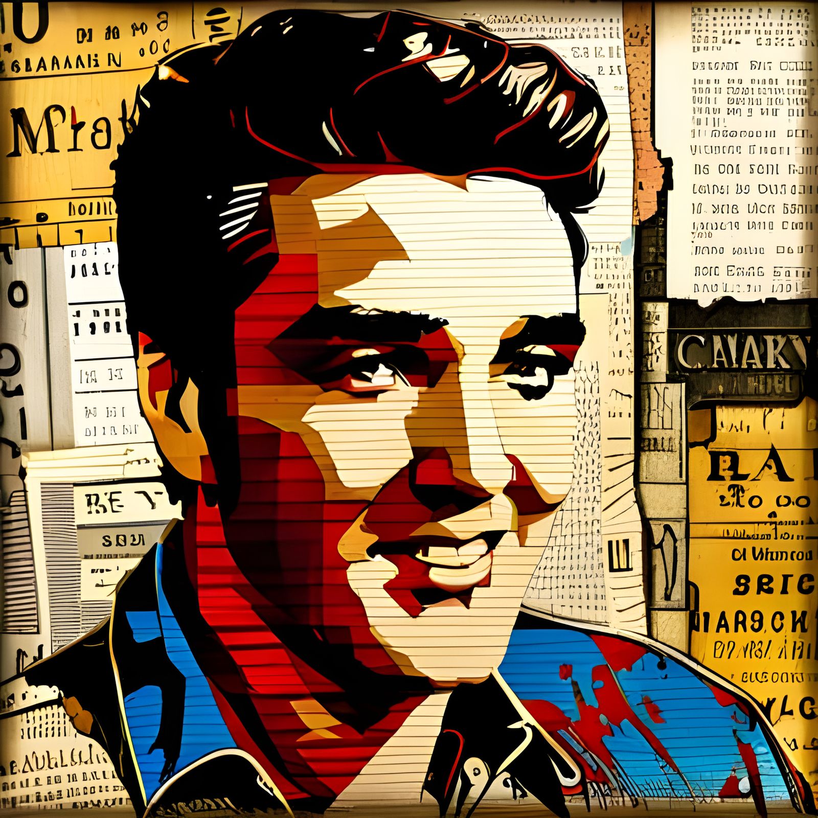 Elvis Presley Portrait in Collage Art Style