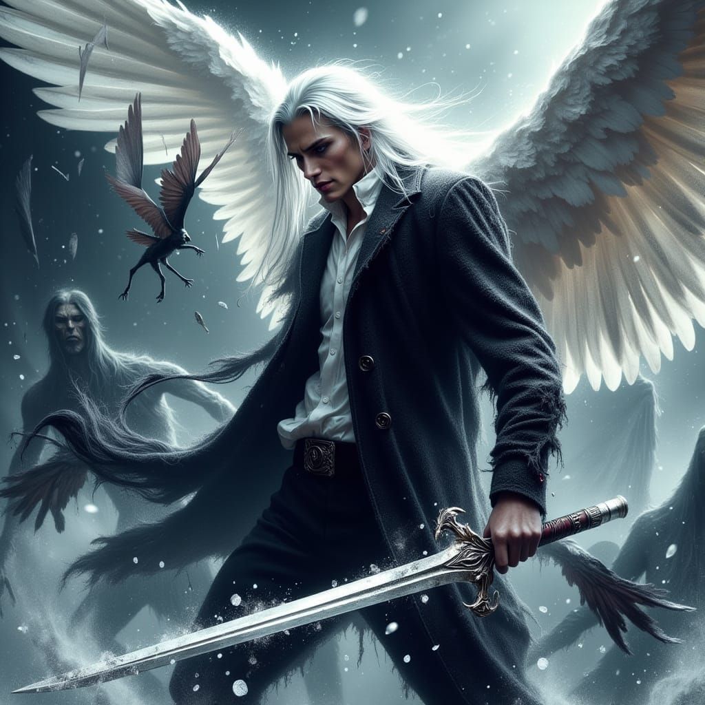 Archangel Gabriel Battles Demon in Dark Fantasy Style