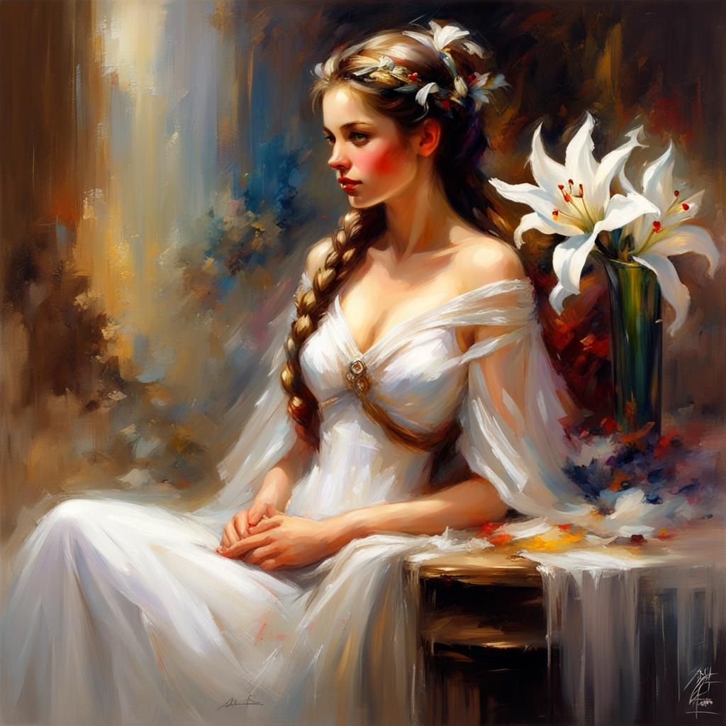 Princess with Lilies in Acrylic Art Style