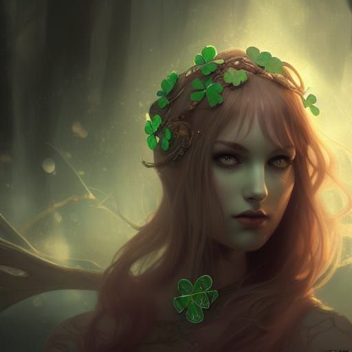 Ethereal Celtic Princess Portrait in Art Nouveau Style