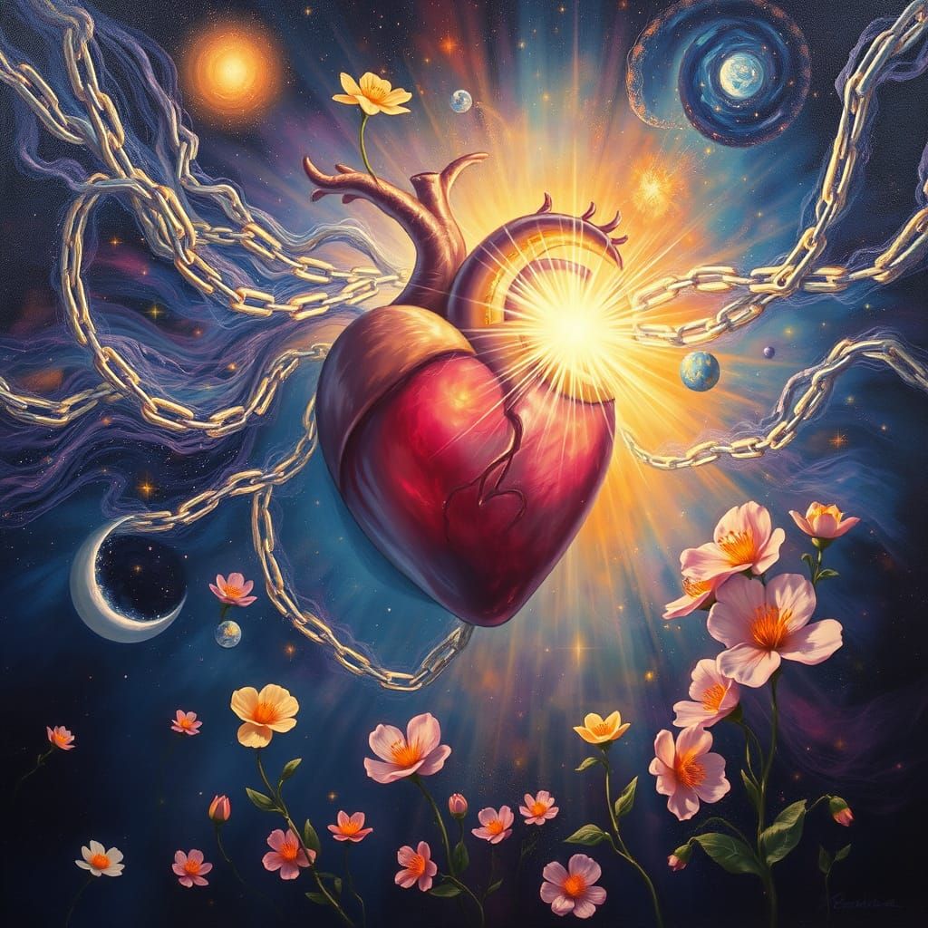 Radiant Heart Breaks Chains, Transforms into Cosmic Bloom