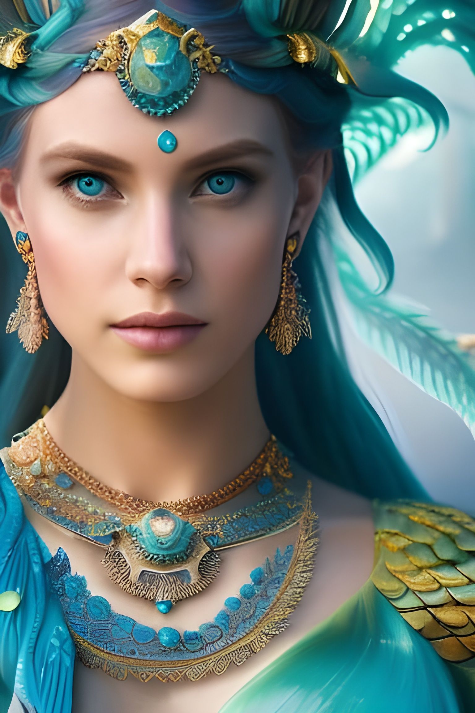 Underwater Mermaid Goddess Portrait in High Fantasy Style