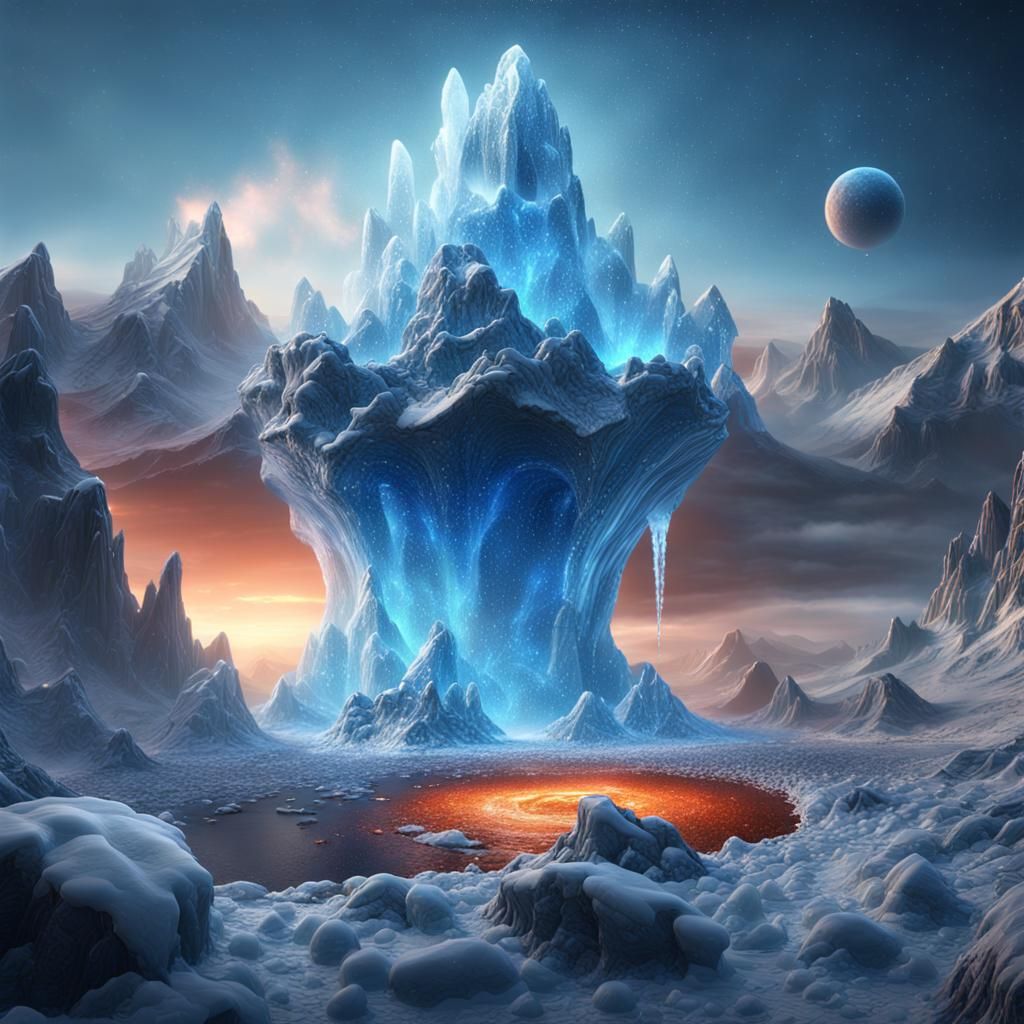 Icy Galaxy with Ice Volcanoes, Digital Art