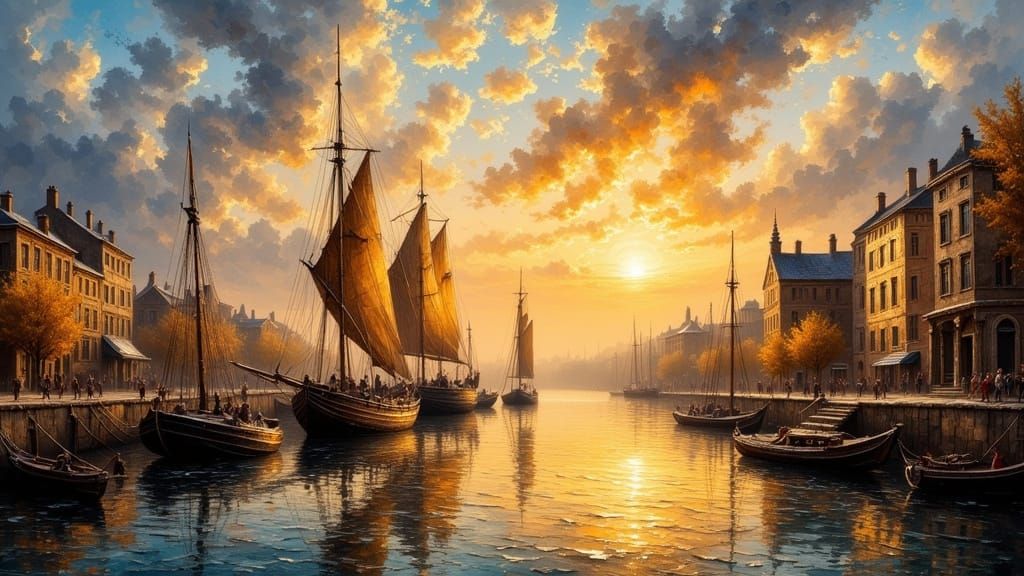 Harbor Scene at Dusk in Impasto Style