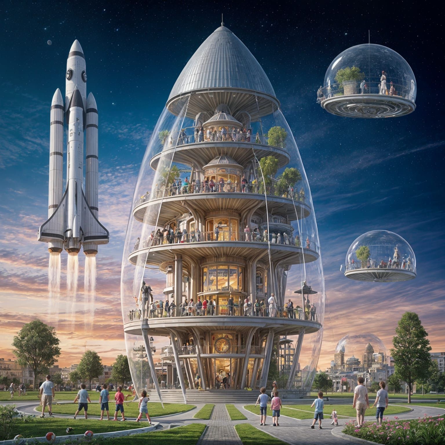 Utopian City Inside Rocket on Alien World