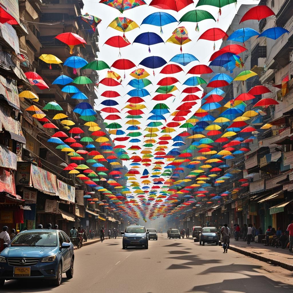 Kites Replace Umbrellas Over City Avenue