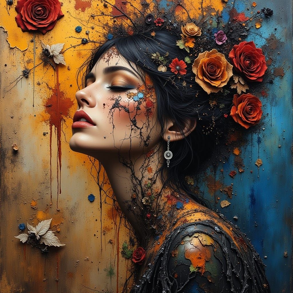 Beautiful Woman Reaching for Floating Fragments