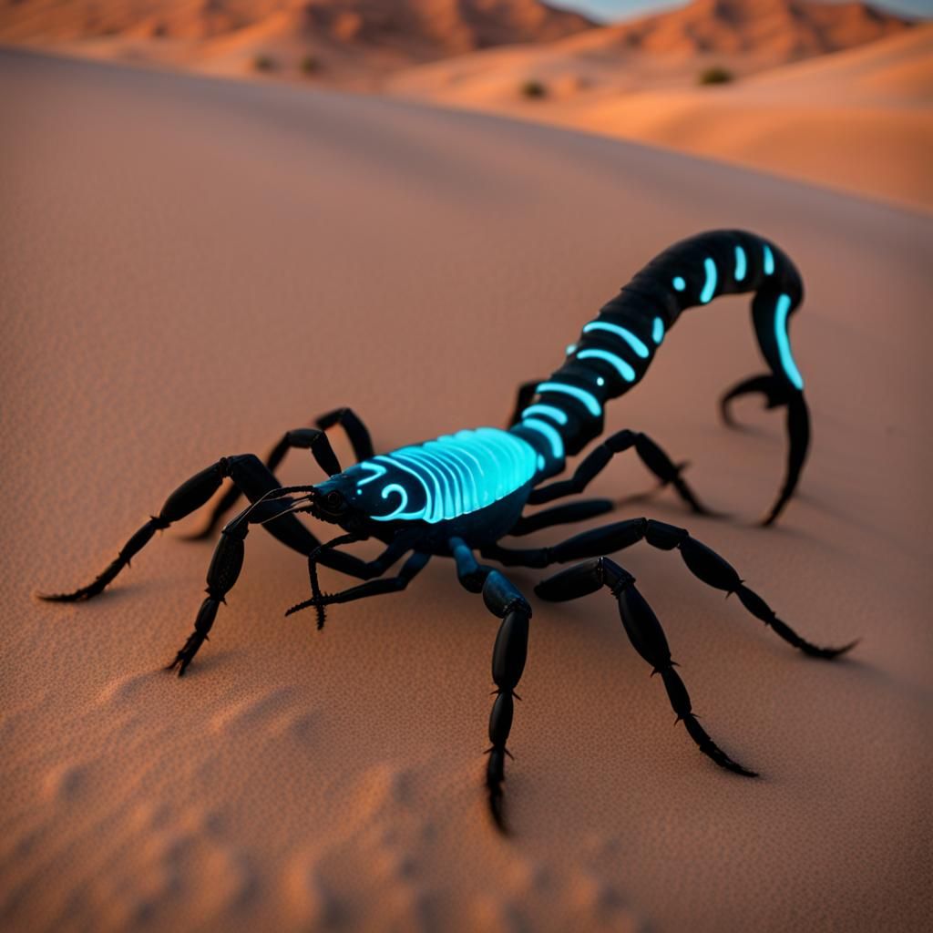 Bioluminescent Scorpion Shines in Desert Night
