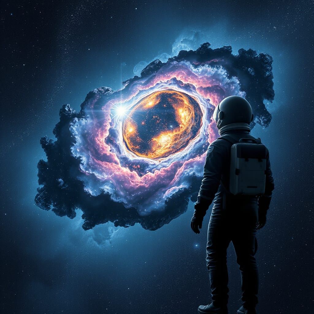 Astronaut Admires Nebula Resembling Galaxies and Jewelry