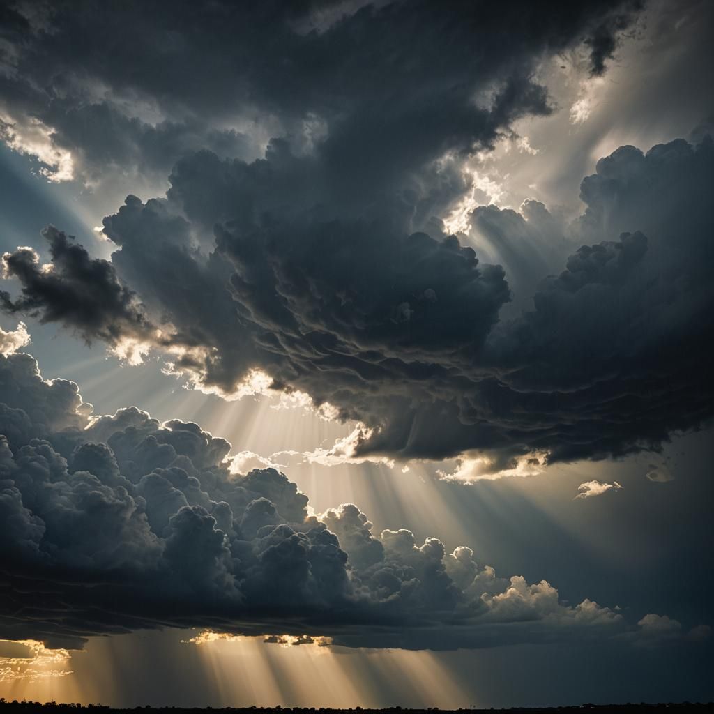 Dramatic Light Rays Through Stormy Sky