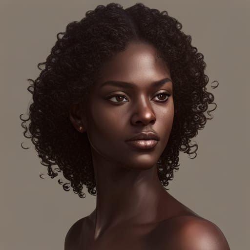 Medieval Brown Skin Woman Portrait in Art Nouveau Style