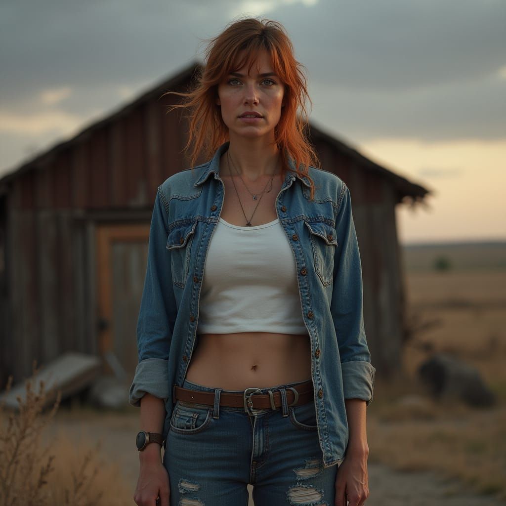 Hyperrealistic Portrait: Woman in Badlands at Dusk