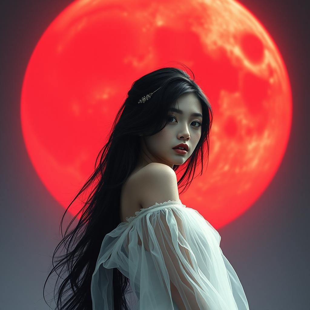 Red Moon Portrait of a Beautiful Girl
