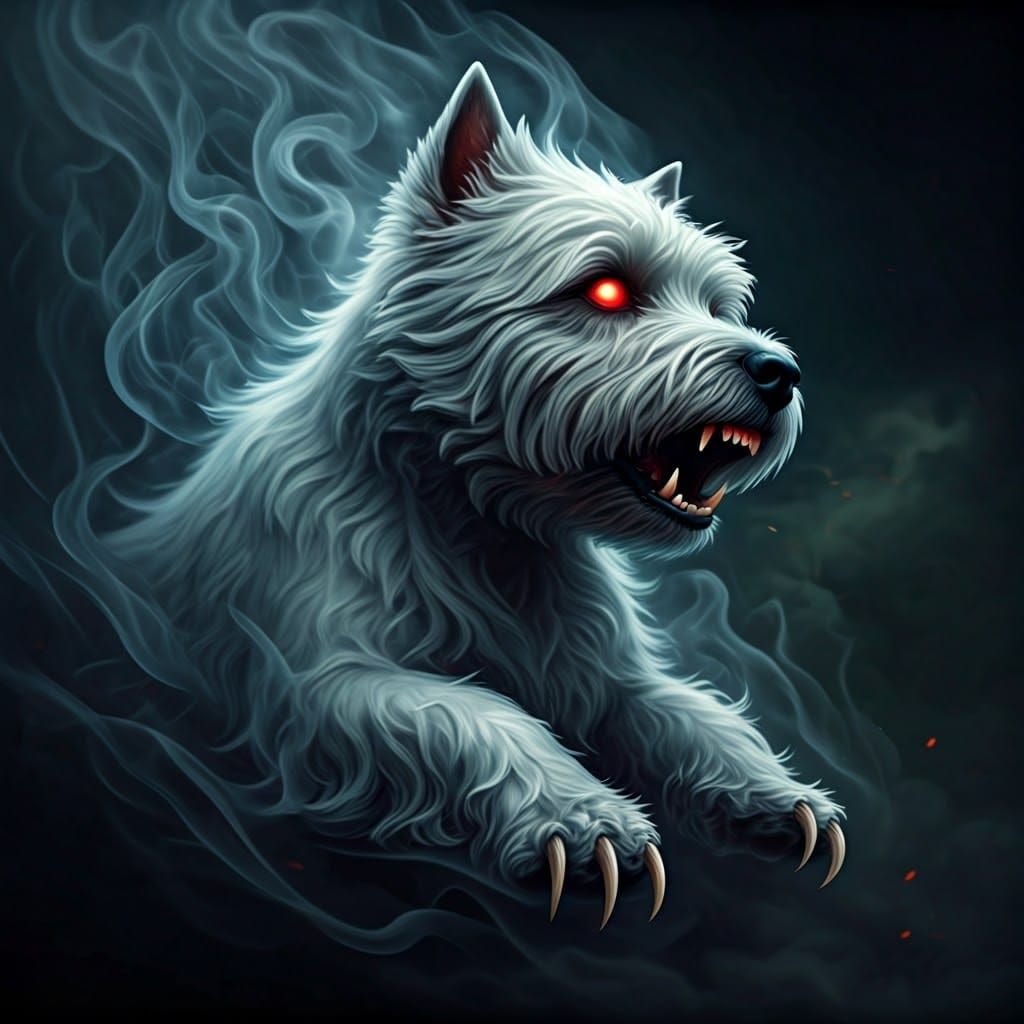 Spectral Smoke Westie: A Haunting Fantasy Portrait