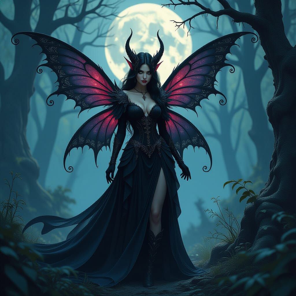 Gothic Vampire Fairy in Moonlit Forest