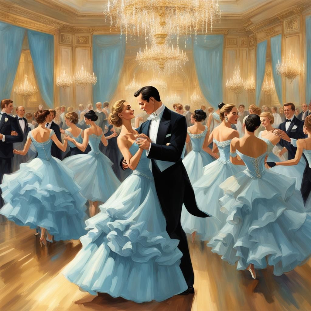 Opulent Ballroom Scene with Dancing Couples