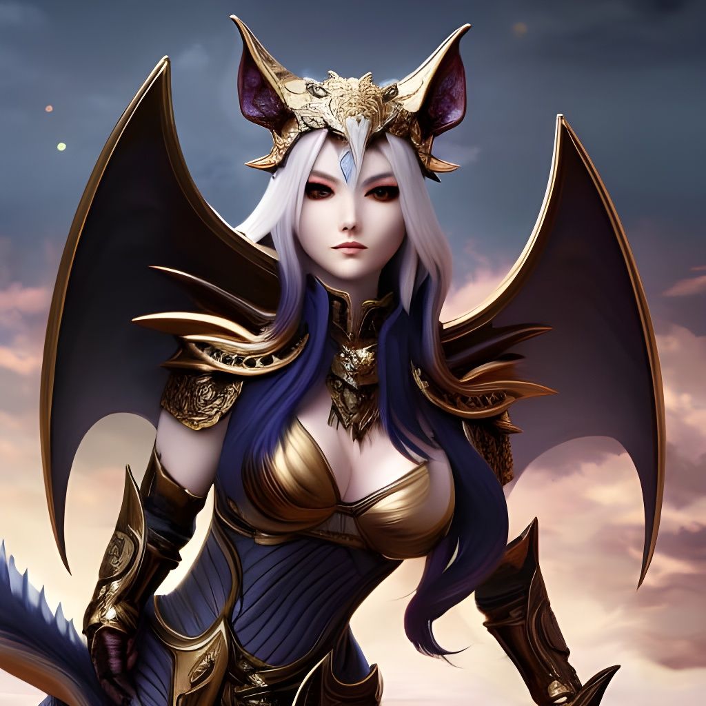 Dragon-Kitsune Hybrid in Scale Armor Portrait