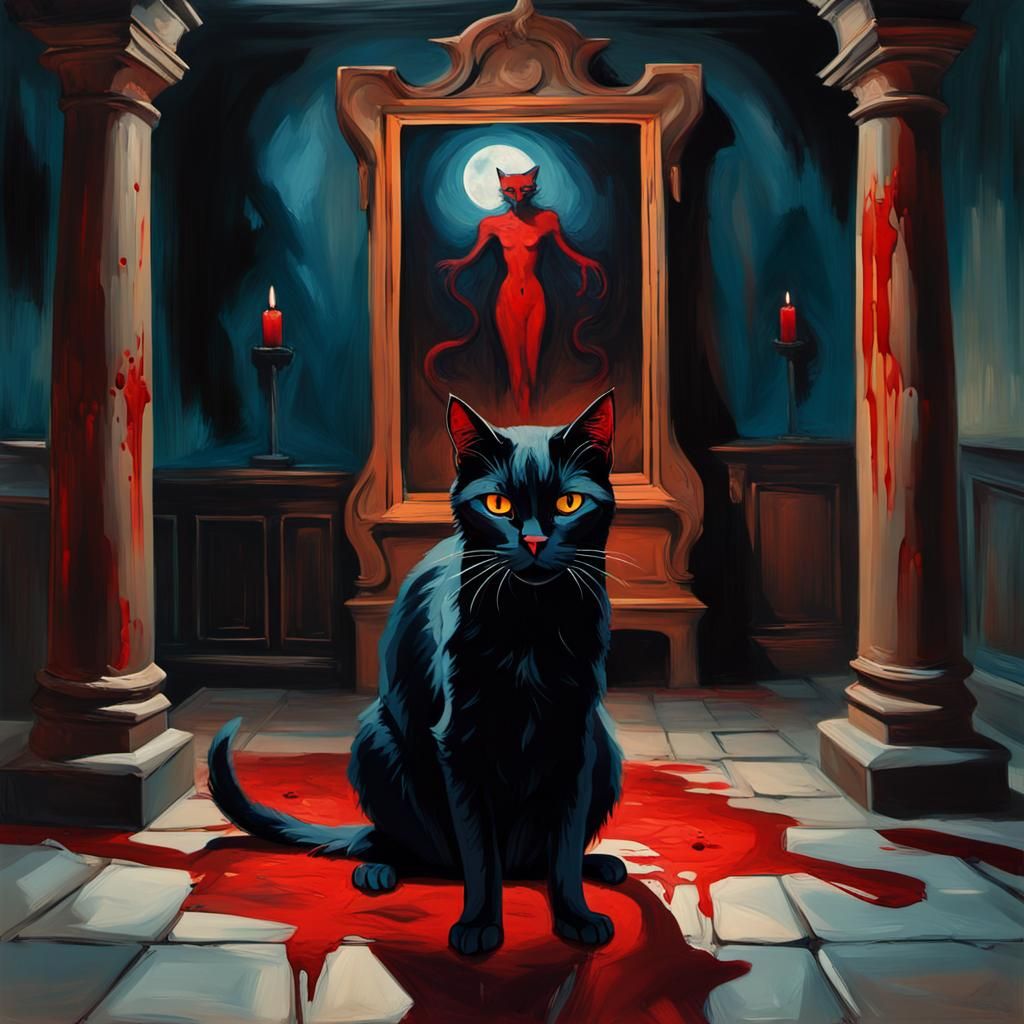 Terrifying Bloody Black Cat Horror Image