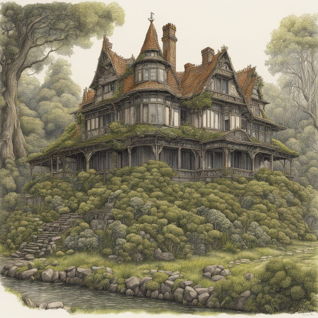 Moss Mansion in Colored Pencil Style