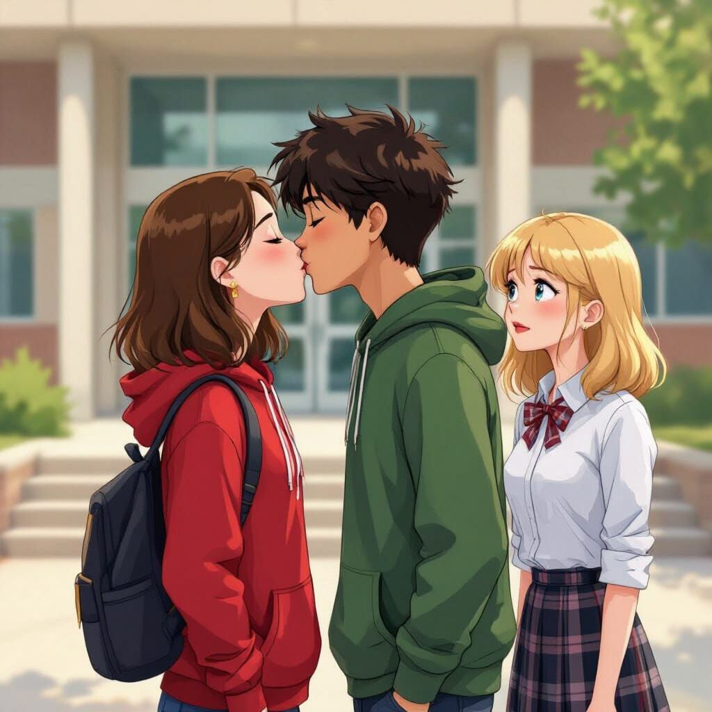 High School Kiss: A Romantic Moment in Shinkai Style