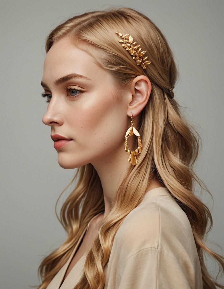 Golden Goddess in Elegant Profile Portrait
