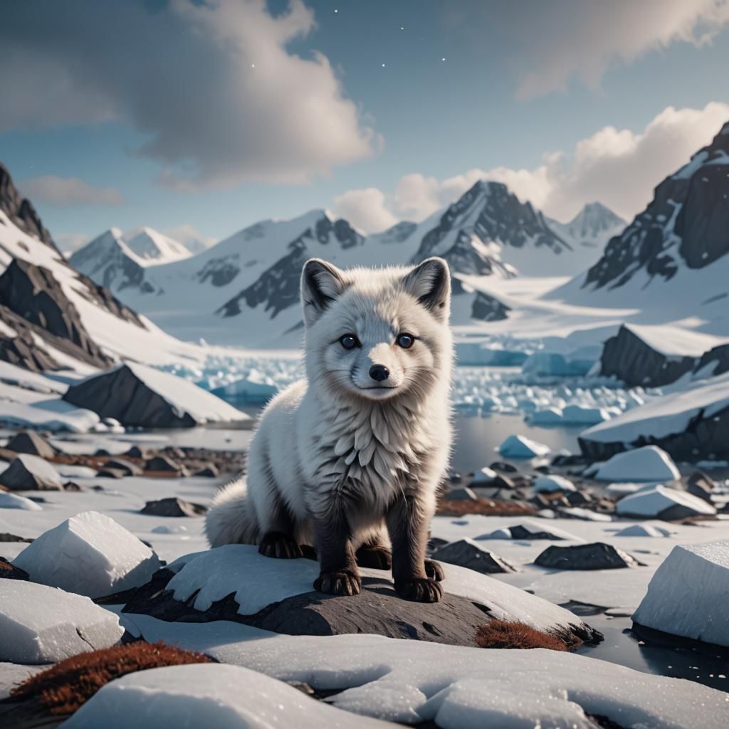 Adorable Arctic Fox in Antarctica: Digital Painting
