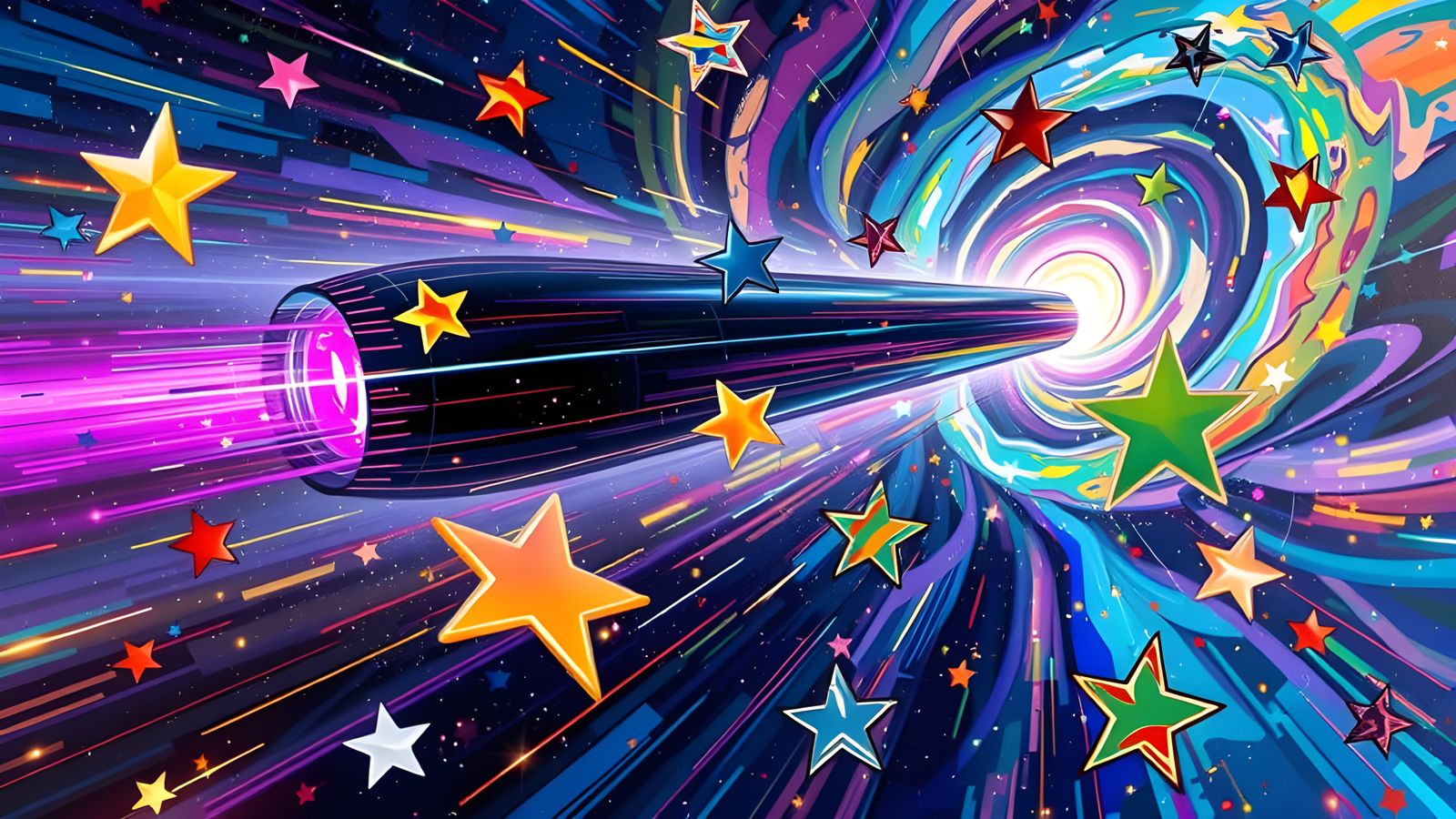 Sleek Metallic Cylinder with Plasma Exhaust in Kandinsky Cos...