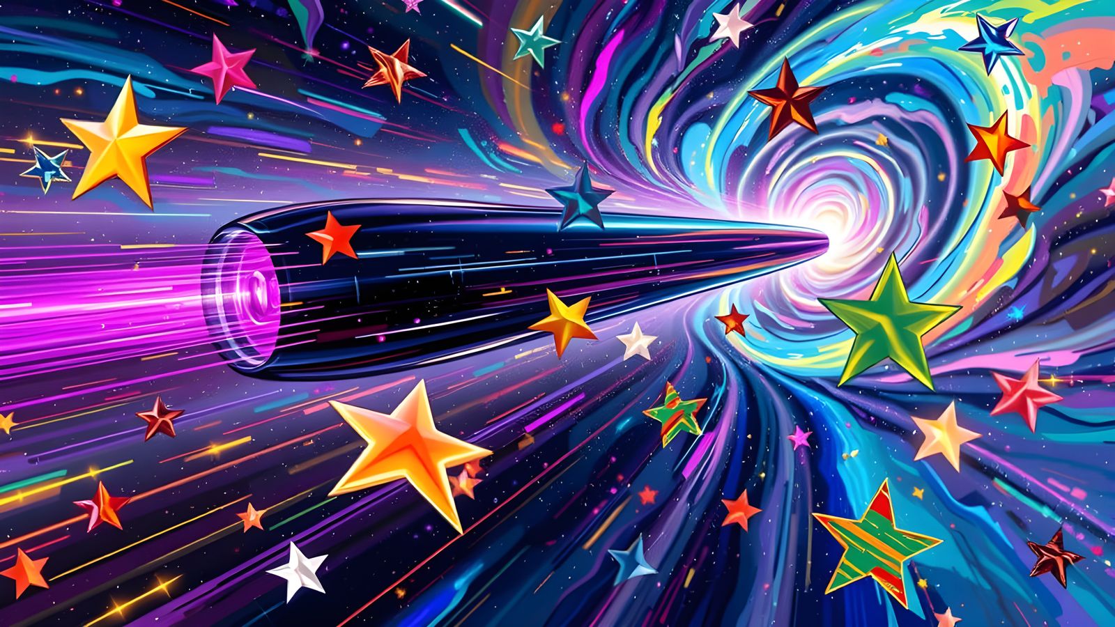 Sleek Metallic Cylinder with Plasma Exhaust in Cosmic Impast...