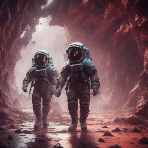 Astronauts in Moon Canyon: Sci-Fi Concept Art