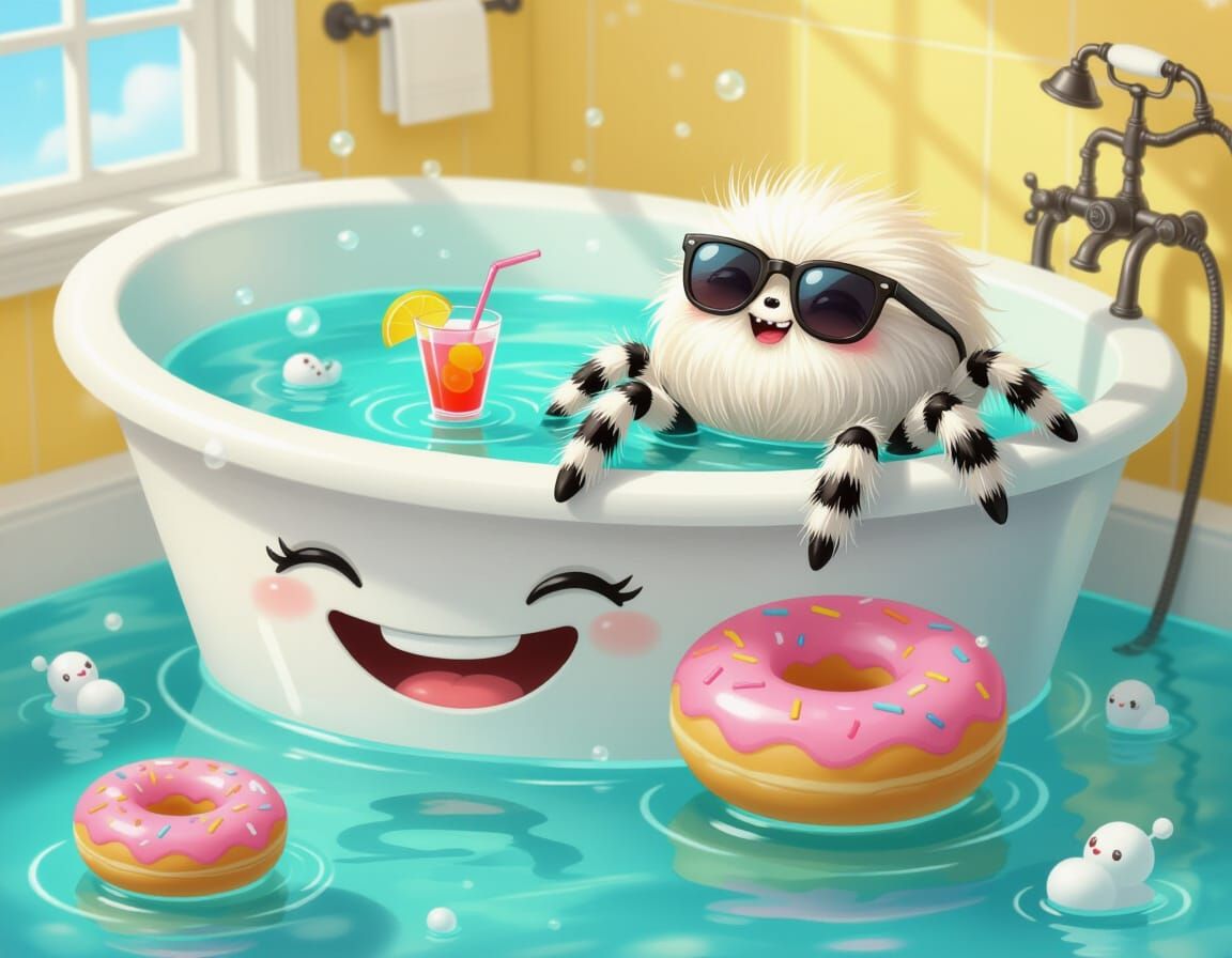 Cute Spider Relaxing in Giant Bath Tub